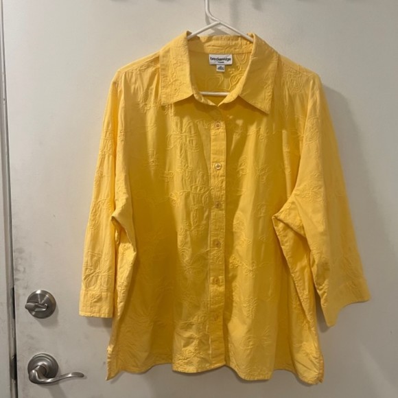 Breckenridge Woman Yellow Floral Embroidered 3/4 Sleeves Button Down Top Size 2x - Picture 4 of 11